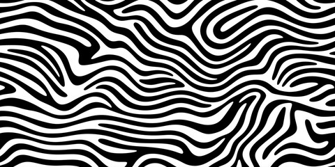 Black and White Wavy Pattern - Optical Illusion Art - High Contrast Design - Modern Geometric Background - Monochrome Curves.