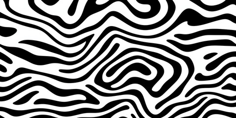 Black and White Wavy Pattern - Optical Illusion Art - High Contrast Design - Modern Geometric Background - Monochrome Curves.