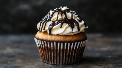 Delicious Vanilla Cupcake with Chocolate Drizzle