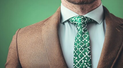 A Brown Jacket Green Tie And Light Shirt Combination