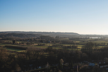 nostalgic autumn landscape with empty fields in the vistula valley