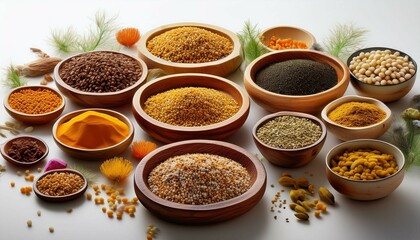 spices and herbs in a wooden bowls