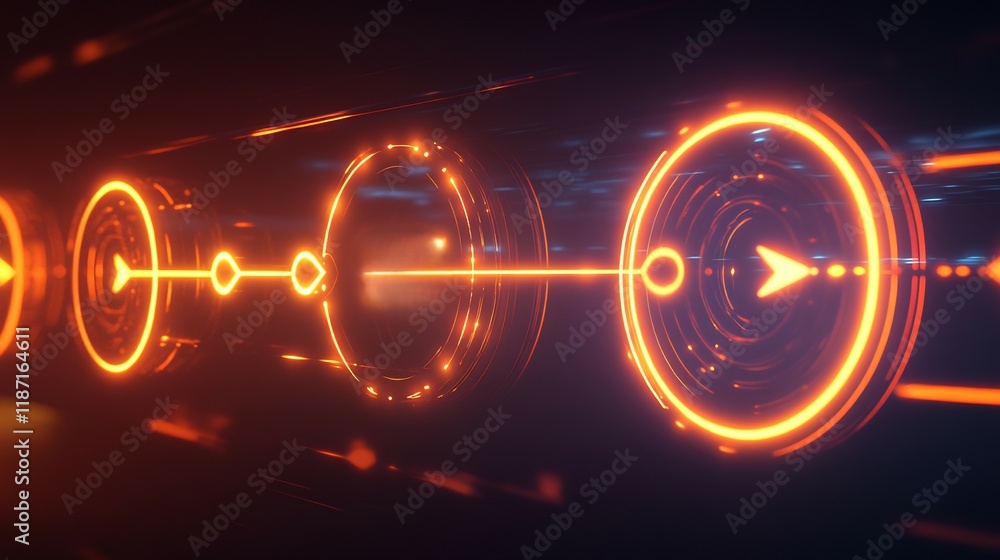 Poster Swot analysis diagram displayed glowing circles arrows in a dynamic 3D presentation with a dark background