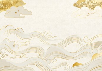 Elegant Gold and Cream Waves: Serene Asian-Inspired Art