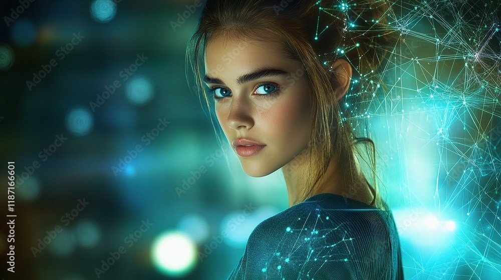 Poster abstract concept of big data with interconnected nodes and lines