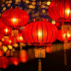  illuminated red Chinese lanterns