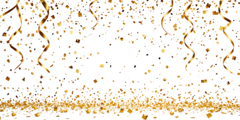 Gold Isolated Falling Foil Confetti with Glitter Dust. Golden Festive Background. Greeting Design Element. Congratulations Card