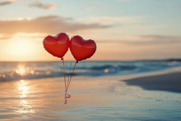 Fototapeta premium Heart balloons floating above a serene background