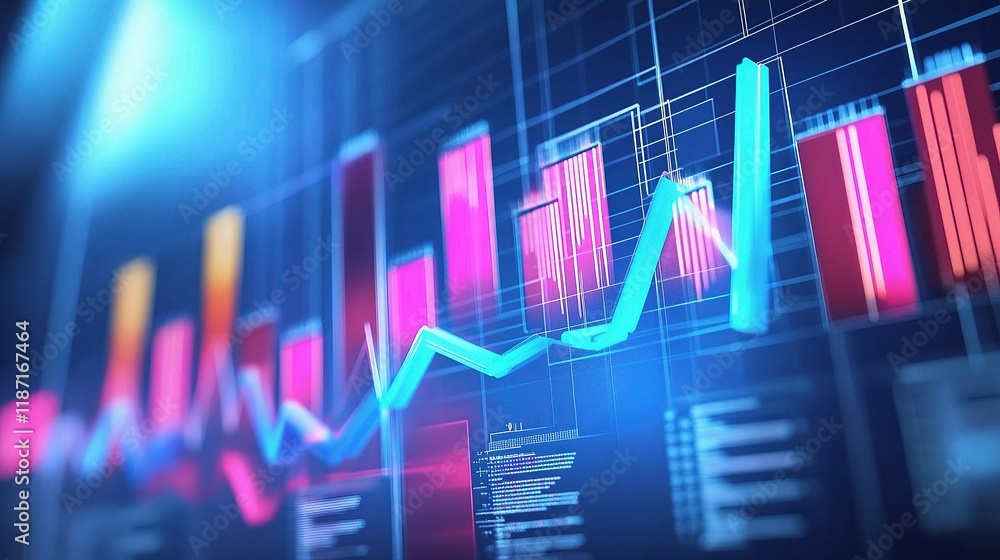Poster futuristic 3d stacked area chart with dynamic data visualization