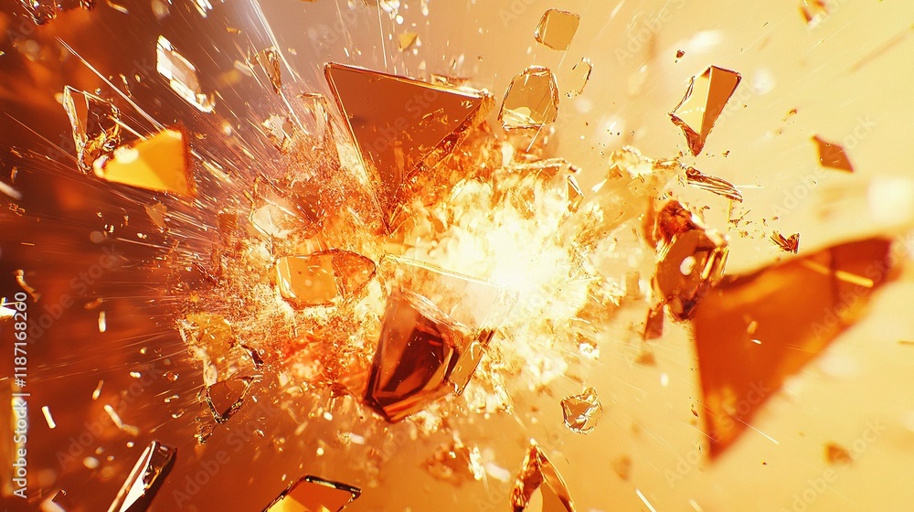 Poster vibrant glass explosion with shards and dynamic lines in action