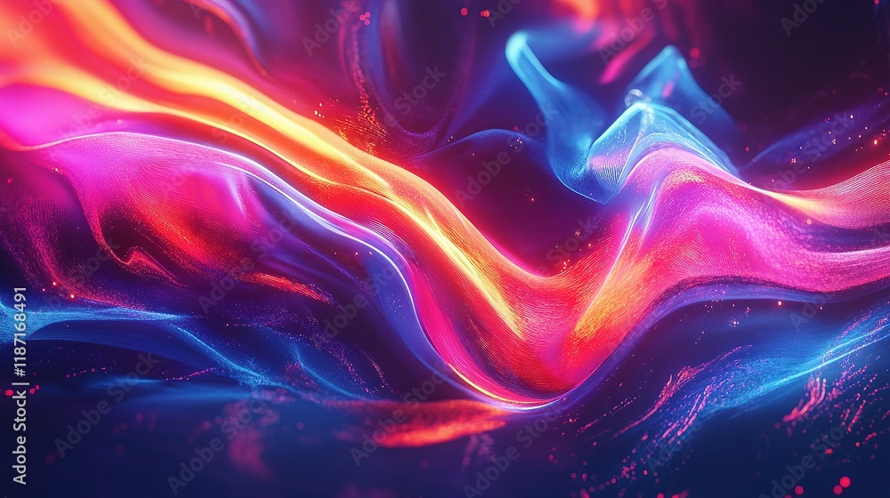 Poster Vibrant Neon Abstract Patterns with Light and Colorful Lines