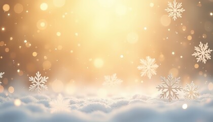 Snowflakes gently fall in a golden winter wonderland.