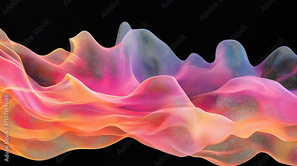 Poster abstract 3d wave graph with digital data streams in vibrant colors