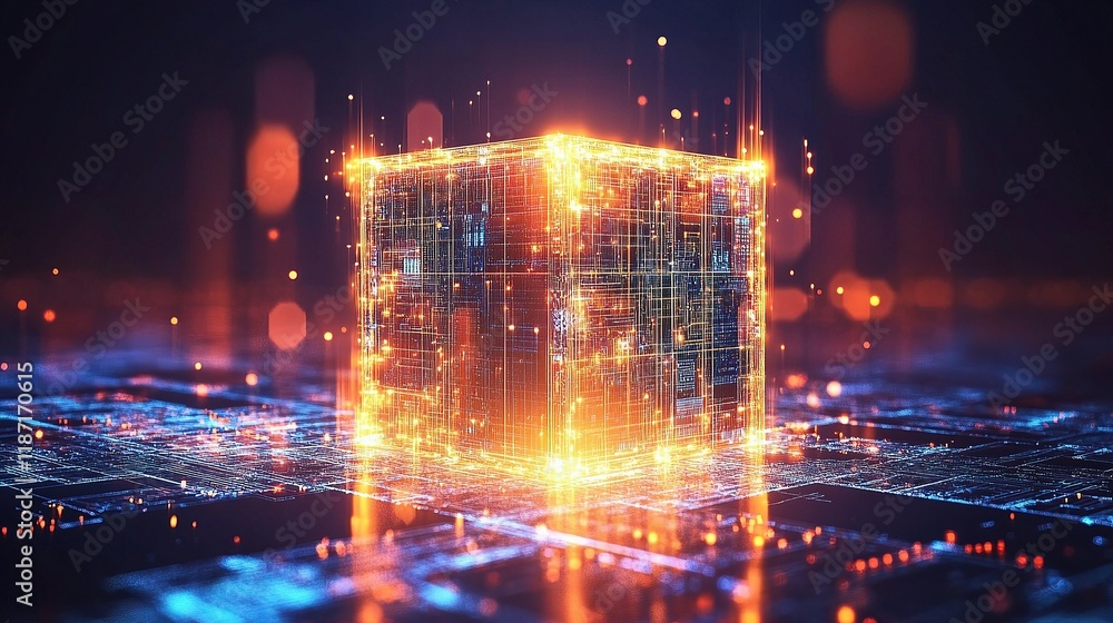 Poster 3d rendering of a central processing unit concept in bright colors