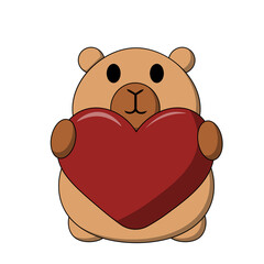 Cute Capybara with Heart in color