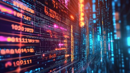 Fototapeta premium Cybersecurity Theme with Binary Code and Digital Protection Lines