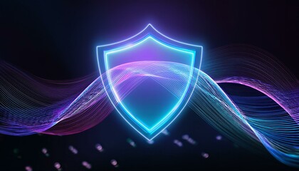 Digital security image with glowing neon waveforms forming a protective barrier that blocks data flow