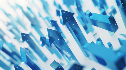 Abstract blue arrows in digital style on white background, symbolizing upward movement and growth. Concept of progress and technology. 3D Rendering.