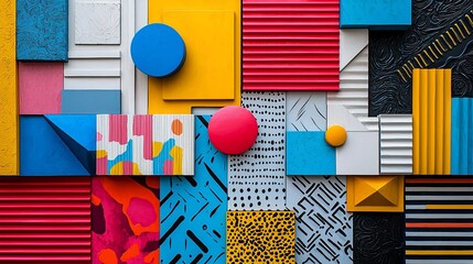 Abstract colorful geometric shapes collage.