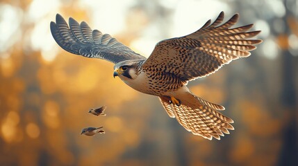 Majestic Peregrine Falcon in Flight, Hunting Birds