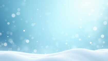 Fototapeta premium Serene snow landscape with soft blue hues and glistening snowflakes.