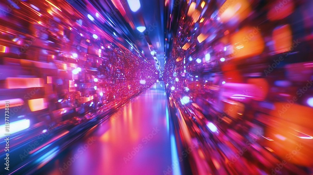 Poster dynamic pov of high-speed technology through colorful monorail