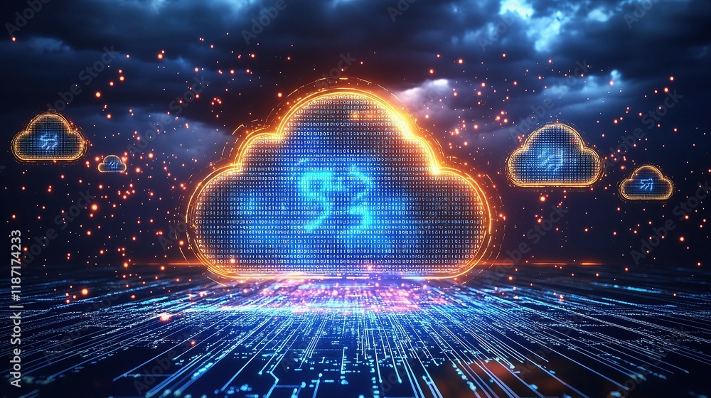 Aufkleber digital cloud technology concept with futuristic data visualization