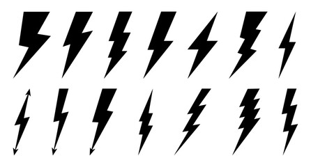 Icon set of lightning bolt, electric thunderbolt, lightning strike, dangerous symbol vector illustration