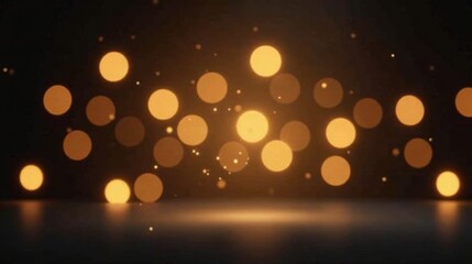 Golden bokeh lights illuminate a dark surface, creating a warm and inviting ambiance, perfect for celebratory backgrounds or elegant designs.