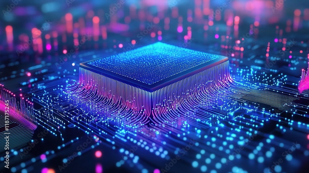 Aufkleber futuristic quantum computer with blue circuit design and led lights