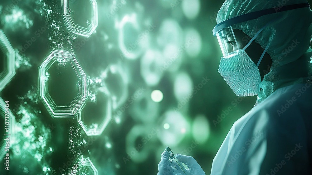 Poster medical technology background with hexagonal patterns and lines