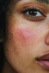 Naklejka premium Natural beauty highlighted by skin texture and warm light in close-up view