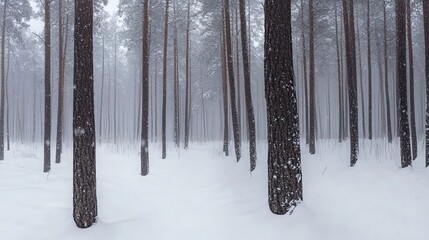 Tranquil snow-covered forest scene capturing the serenity of a winter snowstorm.