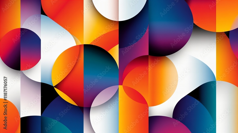 Poster vibrant abstract artwork featuring overlapping circles in a variety of bold colors. a dynamic and vi