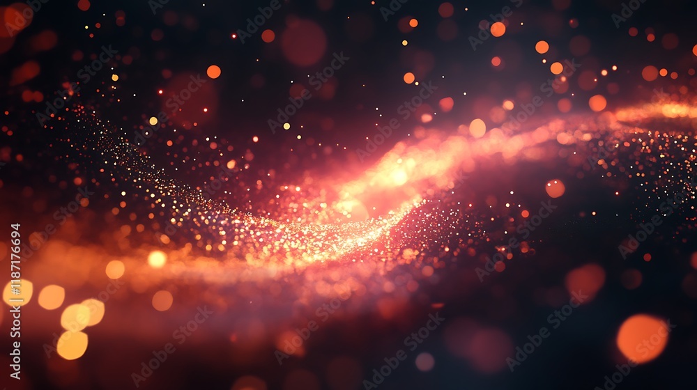 Poster abstract fiery wave with glowing particles.