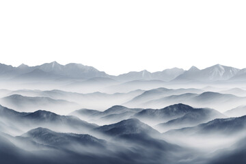 Serene mountain landscape shrouded in mist during early morning hours capturing nature's tranquil beauty