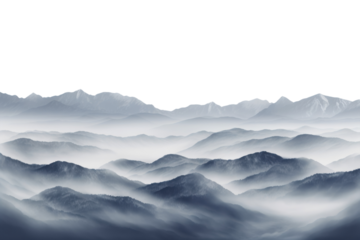 Serene mountain landscape shrouded in mist during early morning hours capturing nature's tranquil beauty