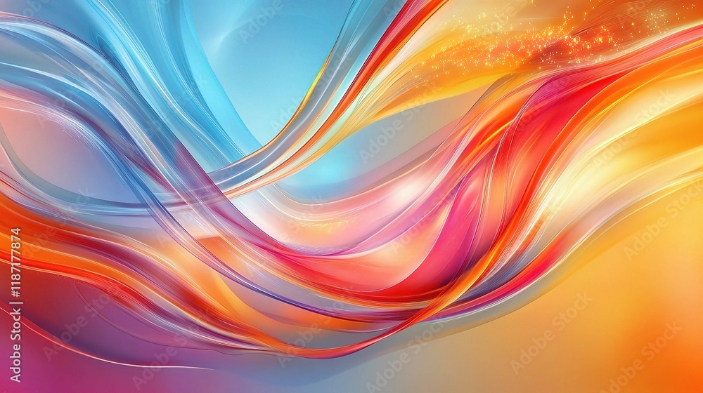 Poster abstract digital technology scene with colorful flowing lines