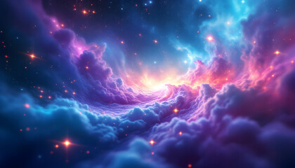 Fototapeta premium Celestial Cloudscape: A Dreamlike Nebula in Vibrant Hues