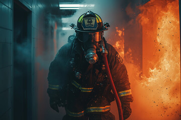 Obraz premium An American firefighter in action