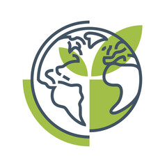 Earth globe emblem in bold line. Eco-friendly geometric decoration