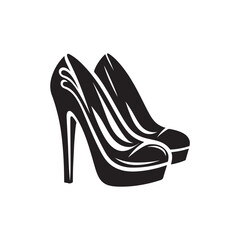 Black Color Woman Shoe silhouette design Vector Illustration, Solid White Background 18.eps