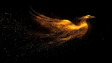 Fototapeta premium A cloud of glowing particles shaped like an abstract phoenix in flight