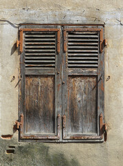 Beautiful traditional window in the historic city of Brioude. Auvergne. France. 