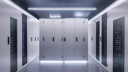 Sleek Modern Data Center Environment with Network Servers and Lines