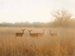 Deer grazing peacefully in a sunlit meadow nature calm environment serene viewpoint