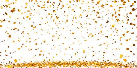 Gold Isolated Falling Foil Confetti with Glitter Dust. Golden Festive Background. Greeting Design Element. Congratulations Card