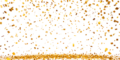 Gold Isolated Falling Foil Confetti with Glitter Dust. Golden Festive Background. Greeting Design Element. Congratulations Card