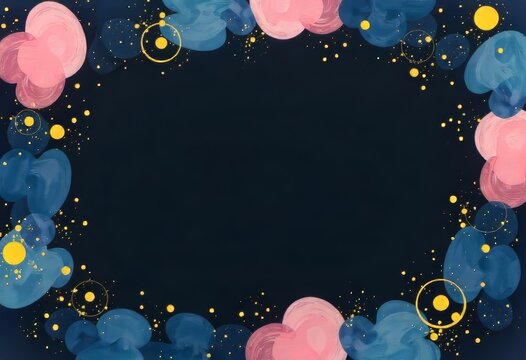 Abstract floral frame with pink and blue hues on a dark background. - Powered by Adobe