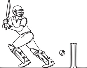 Minimalist Cricket Player Stance Line Drawing Vector